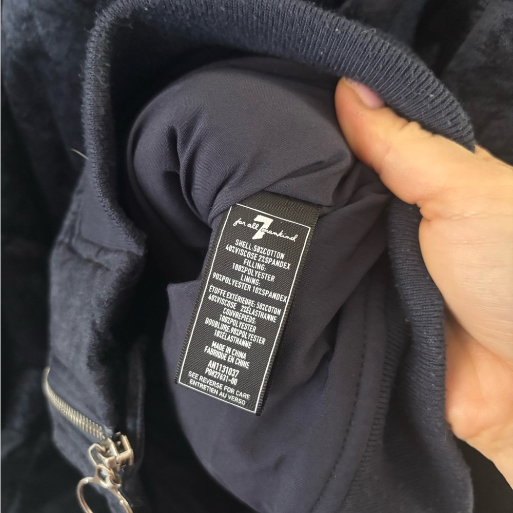 7 For All Mankind Dark Blue Quilted Bomber Jacket - Picture 5 of 7
